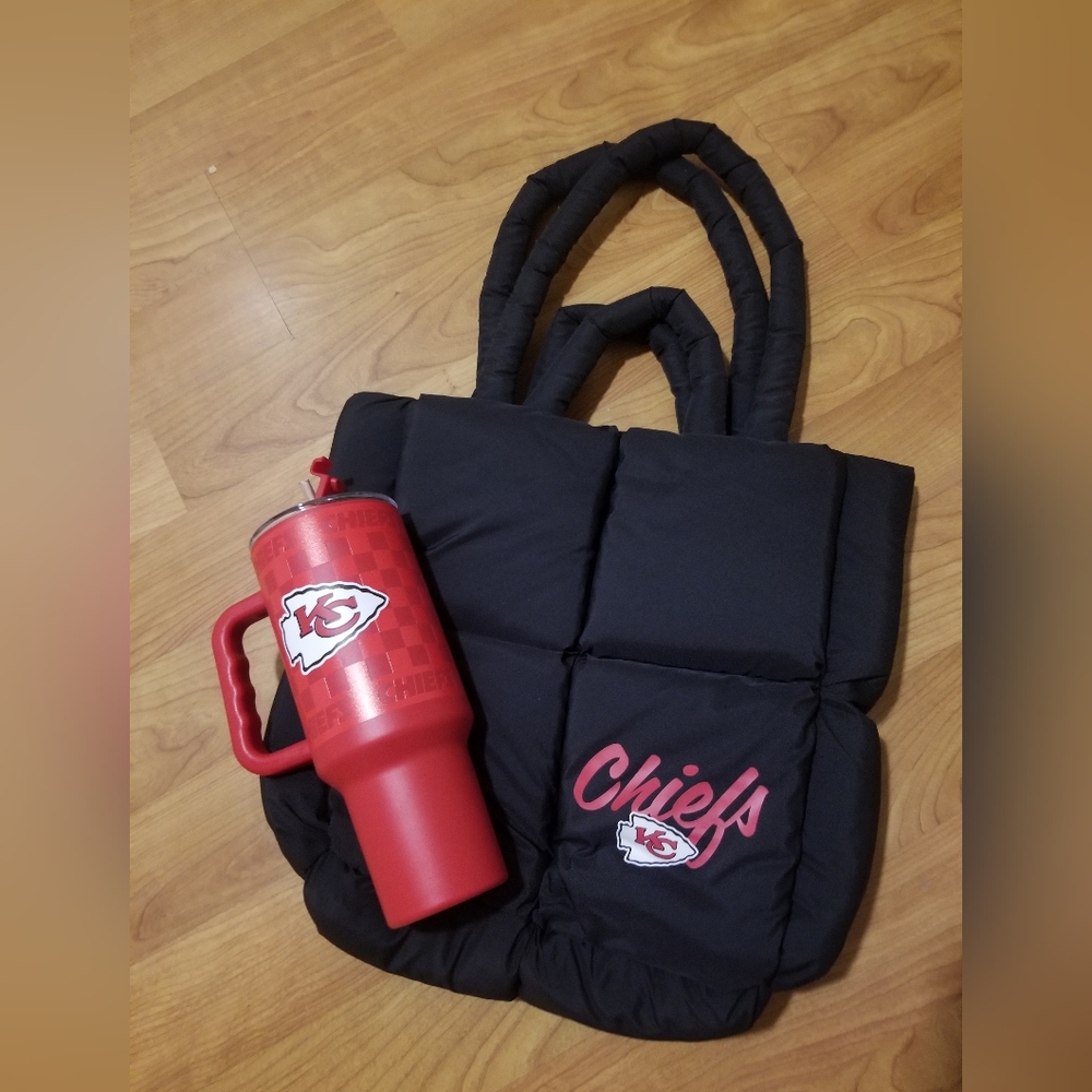 KC Chiefs Large Tumbler and Puff Tote. Both brand new. $40 for both.